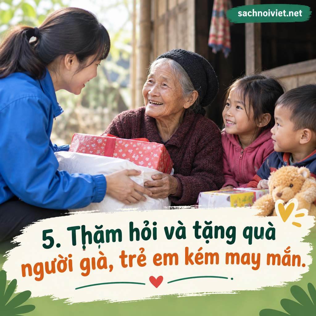5. Thăm hỏi và tặng quà người già, trẻ em kém may mắn