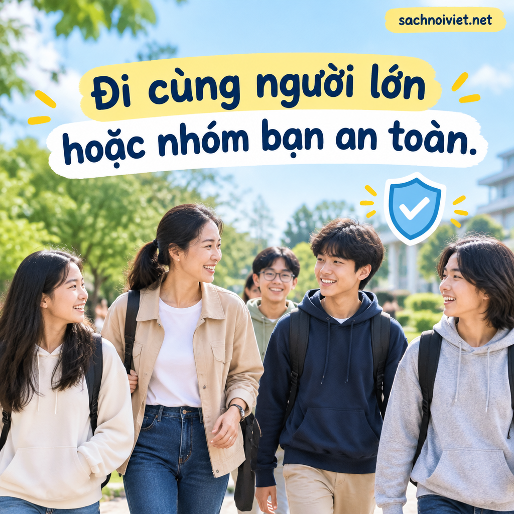 Đi cùng người lớn hoặc nhóm bạn an toàn