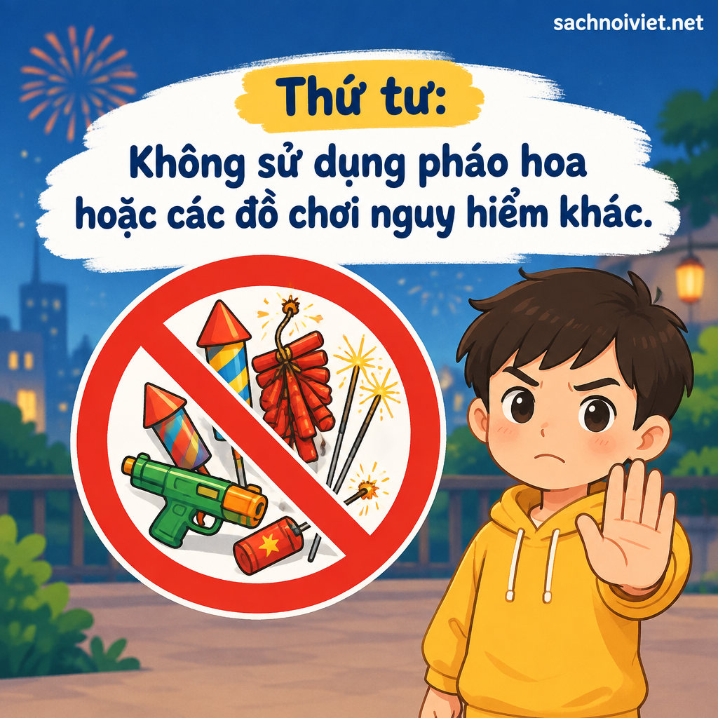 Thứ tư: Không sử dụng pháo hoa hoặc các đồ chơi nguy hiểm khác